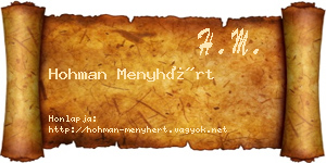 Hohman Menyhért névjegykártya
